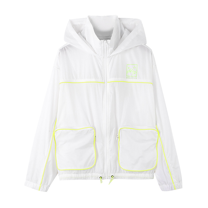 Jakna s kapuljačom za ljeto - tanak materijal, glavni materijal najlon, prednji zatvarač, tisk s prirodnim krajolikom, širok kroj