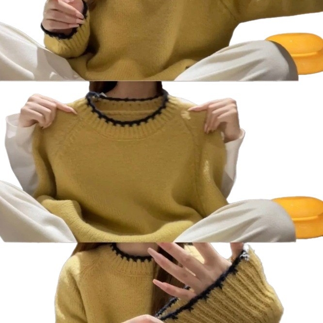 Pleteni pulover s kapuljom, dvobojni uzorak, inspiriran korejskim retro stilom, širok kroj, ženski jesensko-zimski top