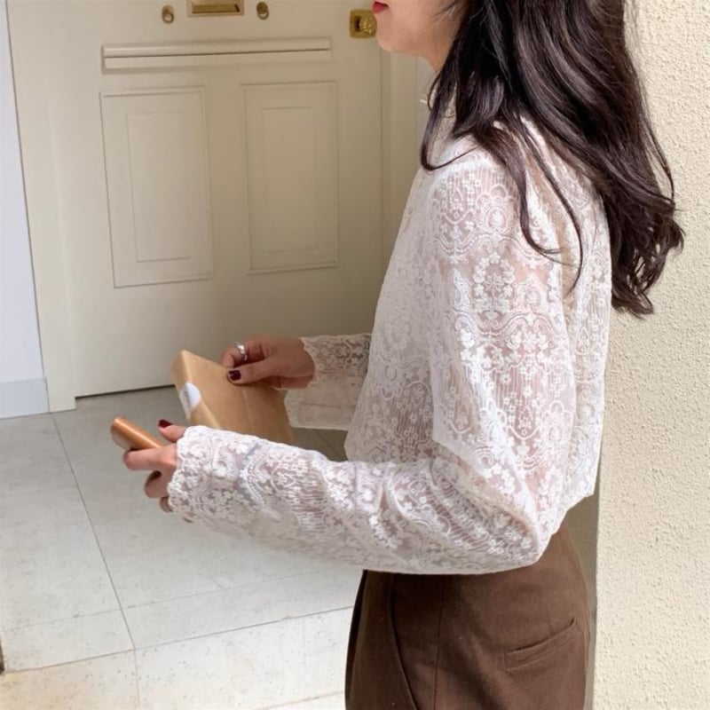 Nėrinių tinklo vidinis topas su pusaukščiu kaklu, ilgomis rankovėmis, vienos spalvos, poliesterio-elastano mišinio audinys, siuvinėjimas