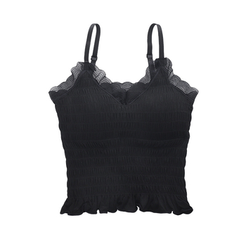 Francuski stil čipkasti plisirani top bez ramena, kratak, bez šavova, 92% najlon, za žene