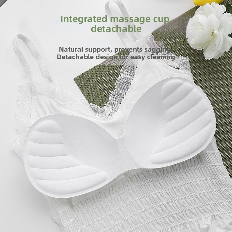 Prancūziško stiliaus nėrinių plisuotas be peties topas, trumpas modelis, be siūlių, 92% nailonas, moterims