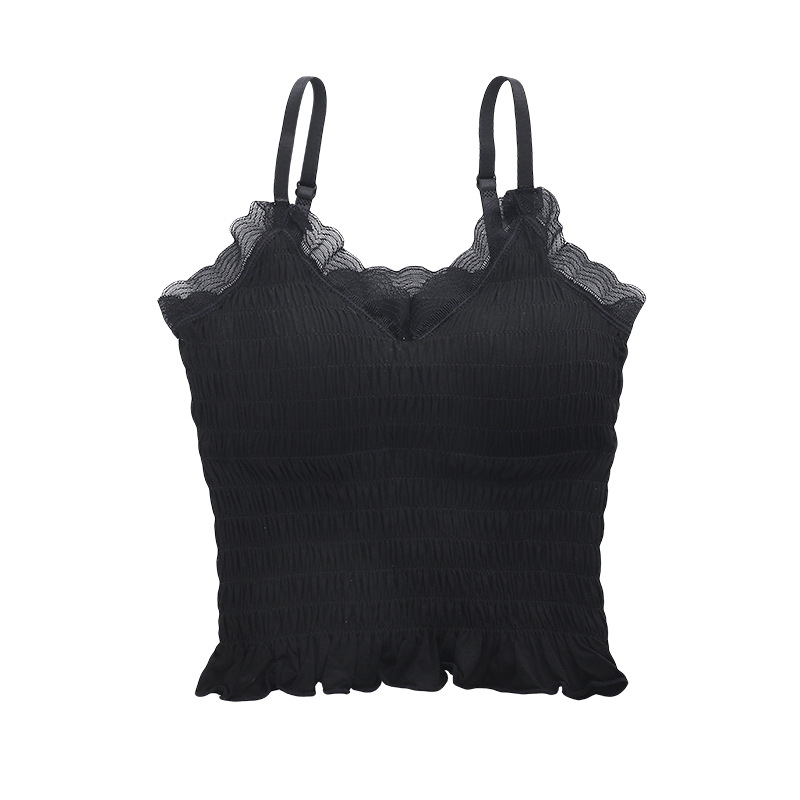 Francuski stil čipkasti plisirani top bez ramena, kratak, bez šavova, 92% najlon, za žene