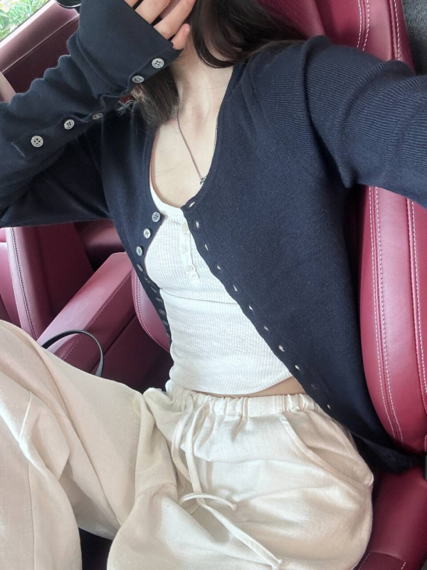 Cardigan od mješavine Mulberry svile i vune, polo ovratnik, dugi rukavi, lagana pletenina