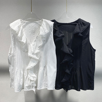 Ženski bez rukava top od pamuka s čipkastim umetkom i V-izrezom, jednofarban, slim fit