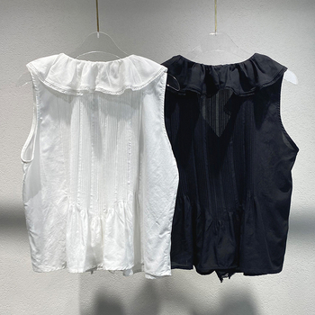 Ženski bez rukava top od pamuka s čipkastim umetkom i V-izrezom, jednofarban, slim fit