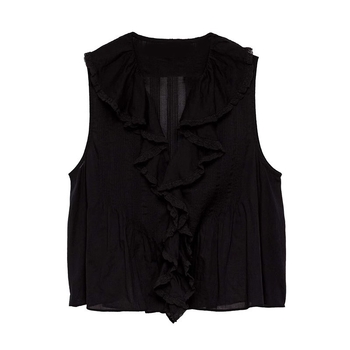 Ženski bez rukava top od pamuka s čipkastim umetkom i V-izrezom, jednofarban, slim fit
