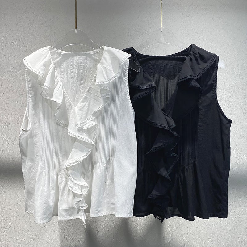 Ženski bez rukava top od pamuka s čipkastim umetkom i V-izrezom, jednofarban, slim fit