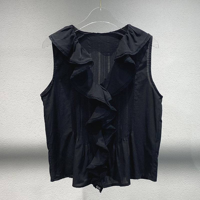 Ženski bez rukava top od pamuka s čipkastim umetkom i V-izrezom, jednofarban, slim fit