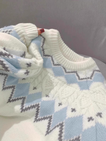Bijeli ženski džemper s uzorkom Fair Isle, jesen-zima, mekan i debeo pleteni materijal, široka silueta