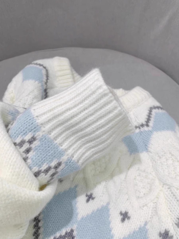 Bijeli ženski džemper s uzorkom Fair Isle, jesen-zima, mekan i debeo pleteni materijal, široka silueta