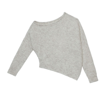 Ženski pulover od mohaira, s asimetričnim ramenima, gornji dio dekolta tipa boat neck, slobodan kroj, dugi rukavi, smjesa akrilnih vlakana, srednje gustoće, duljina 50-65 cm