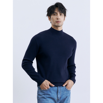 Ανδρικό πλεκτό πουλόβερ με μισό λαιμό, μακριά μανίκια, στενή γραμμή, ανάμειξη πολυεστέρα