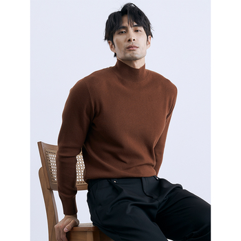 Ανδρικό πλεκτό πουλόβερ με μισό λαιμό, μακριά μανίκια, στενή γραμμή, ανάμειξη πολυεστέρα