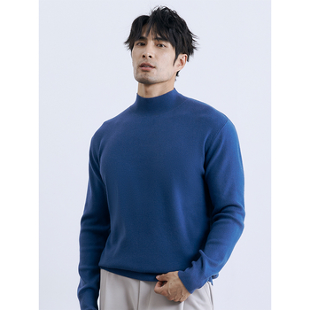 Ανδρικό πλεκτό πουλόβερ με μισό λαιμό, μακριά μανίκια, στενή γραμμή, ανάμειξη πολυεστέρα