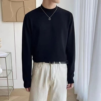 Ανδρικό πλεκτό πουλόβερ με μισό λαιμό, μακριά μανίκια, στενή γραμμή, ανάμειξη πολυεστέρα