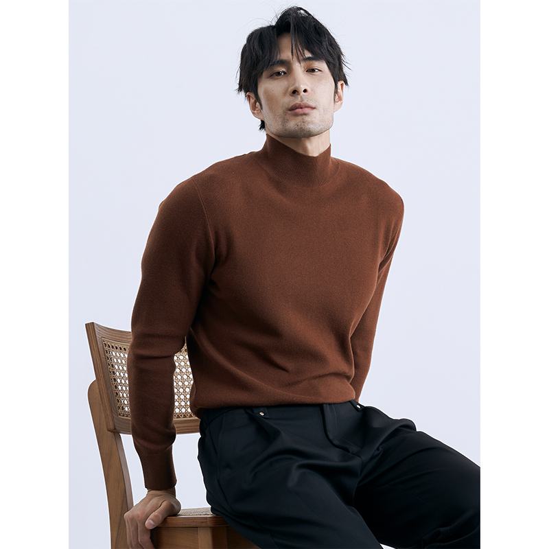 Ανδρικό πλεκτό πουλόβερ με μισό λαιμό, μακριά μανίκια, στενή γραμμή, ανάμειξη πολυεστέρα