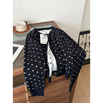 Cardigan s izvezenim točkicama, okrugli izrez, akrilno-elastanski spoj, dugi rukavi, gradski stil