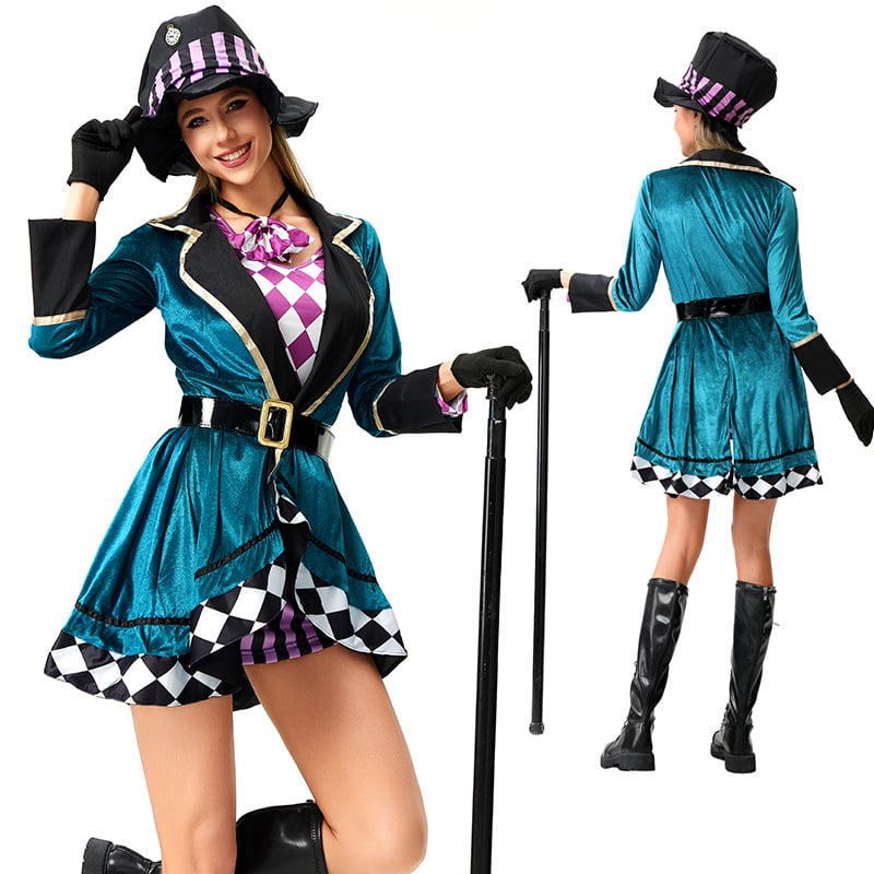 Ženski kostim za Noć vještica: Alice Mad Hatter mađioničar za scensku izvedbu, konopno-poliester smjesa, 70–80% konoplje, proljeće 2024, za dob 18–24