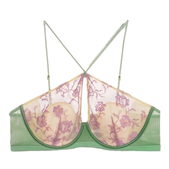 Sutien cu halter, cupe în formă de urechi de iepure, cupe subțiri, material principal: nailon, închidere spate cu trei rânduri de cârlige