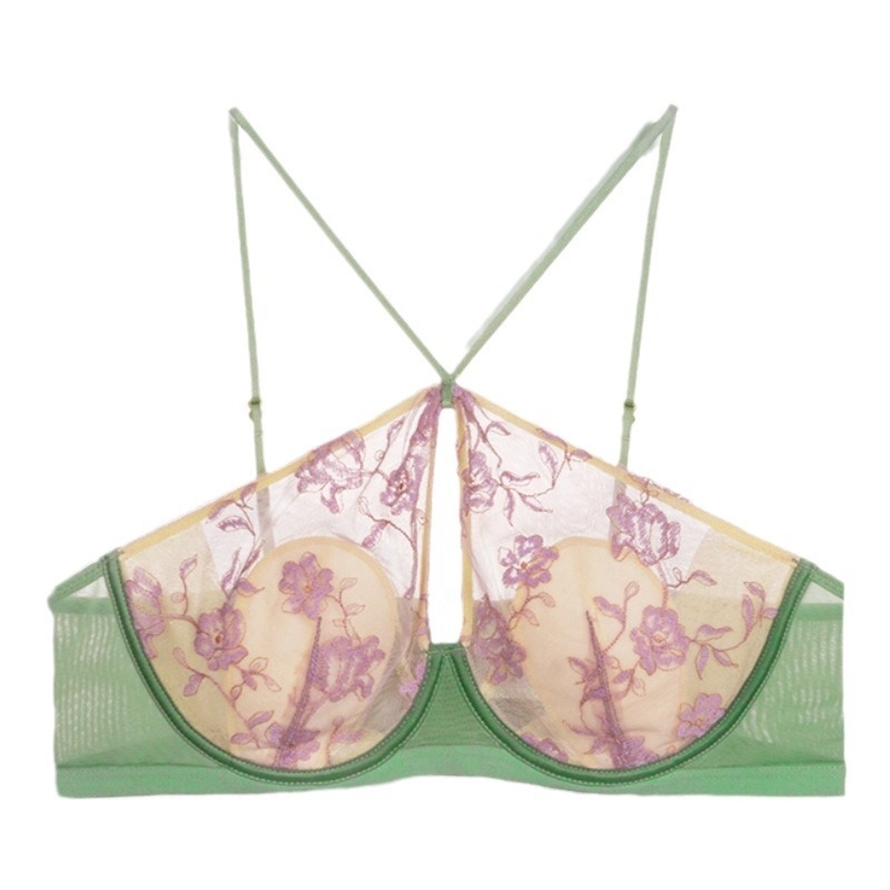 Sutien cu halter, cupe în formă de urechi de iepure, cupe subțiri, material principal: nailon, închidere spate cu trei rânduri de cârlige