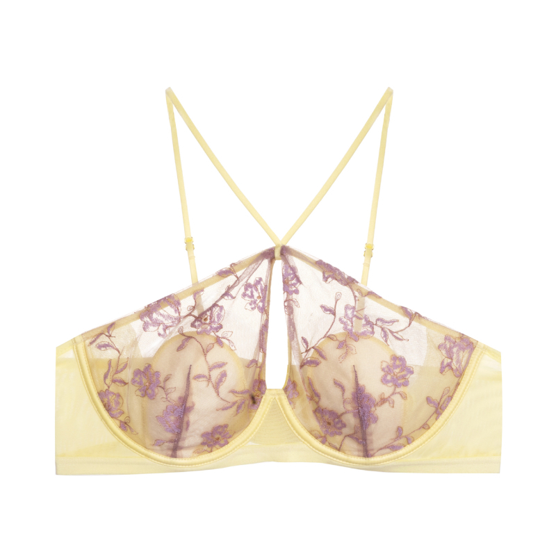 Sutien cu halter, cupe în formă de urechi de iepure, cupe subțiri, material principal: nailon, închidere spate cu trei rânduri de cârlige