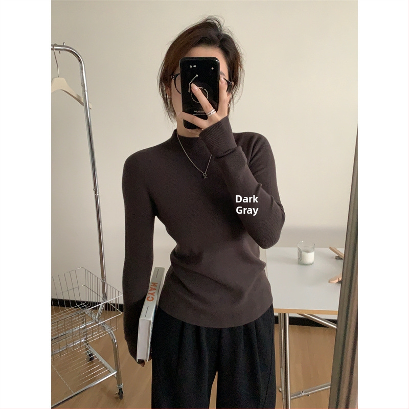 Bezšvový pletený sveter s polovičným rolákom, dlhé rukávy, pletený materiál, úzky strih