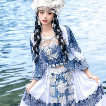 Miao etnički djevojčice kostim Batik za folklorni ples – Chenille tkanina s elastanskim Spandexom, za djevojčice do 17 godina