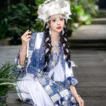 Miao etnički djevojčice kostim Batik za folklorni ples – Chenille tkanina s elastanskim Spandexom, za djevojčice do 17 godina