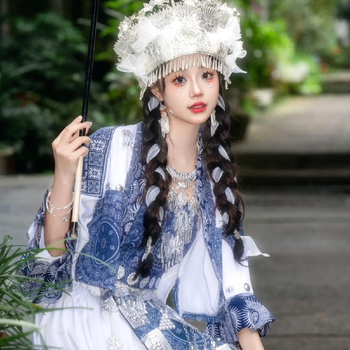 Miao etnički djevojčice kostim Batik za folklorni ples – Chenille tkanina s elastanskim Spandexom, za djevojčice do 17 godina