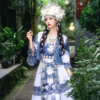 Miao etnički djevojčice kostim Batik za folklorni ples – Chenille tkanina s elastanskim Spandexom, za djevojčice do 17 godina