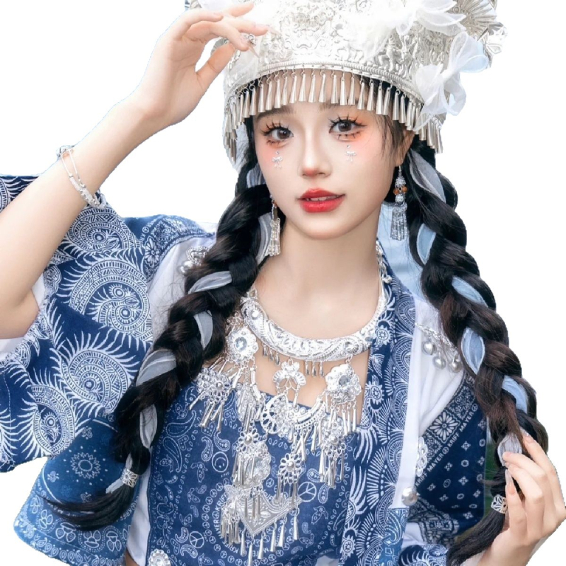 Miao etnički djevojčice kostim Batik za folklorni ples – Chenille tkanina s elastanskim Spandexom, za djevojčice do 17 godina