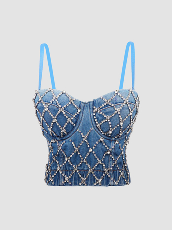 Beaded cotton-spandex tube top pre pódiové vystúpenie - 70-80% bavlna, leto 2025, pre ženy