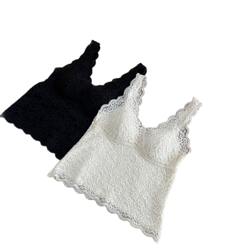 Pamučni bralet s 3/4 košarom, V-izrez, cvjetna čipka, čvrste naramenice, može se nositi i kao vanjski dio odjeće