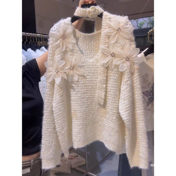 3D pleteni ženski sako s francuskim stilom, imitacija krzna, Corduroy tkanina, glavni materijal: zajčje krzno <30%