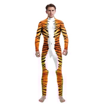 Unisex stage bodysuit s 3D otiskom tigra, Milk Silk tkanina, poliester-spandeks mješavina, jesen 2025