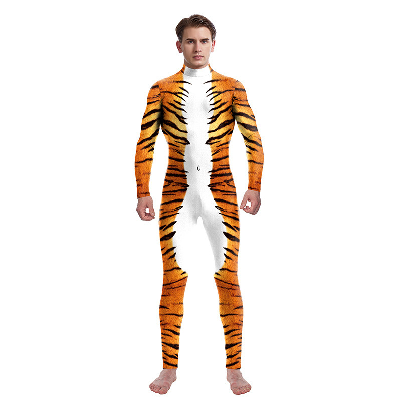 Unisex stage bodysuit s 3D otiskom tigra, Milk Silk tkanina, poliester-spandeks mješavina, jesen 2025