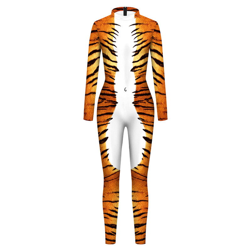 Unisex stage bodysuit s 3D otiskom tigra, Milk Silk tkanina, poliester-spandeks mješavina, jesen 2025