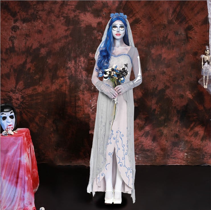 Хелоуин костюм: дълга призрачна роба за женски cosplay, полиестер, основен състав 50–70% полиестер, сценично облекло, пролет 2025