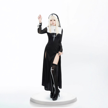 Ženska gotička haljina - vampirska časna sestra s križem, Spandex vlakno, stage cosplay, 2025 ljeto