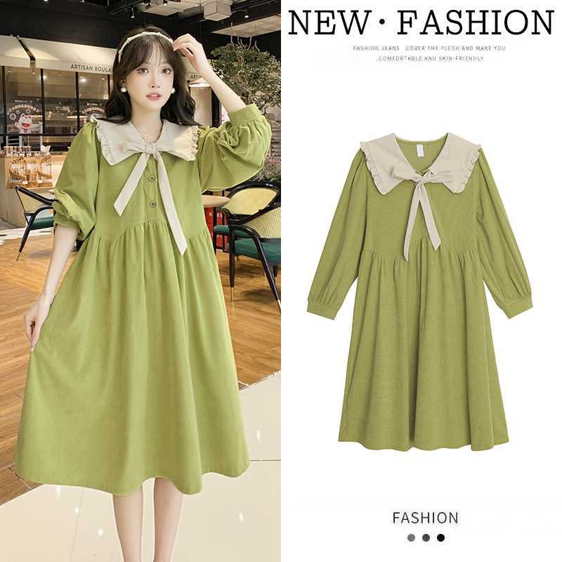 Tehotenské šaty na dojčenie z kordurovej látky, voľný strih A-line, stredná dĺžka, dlhé rukávy, zapínanie na gombíky, shirring