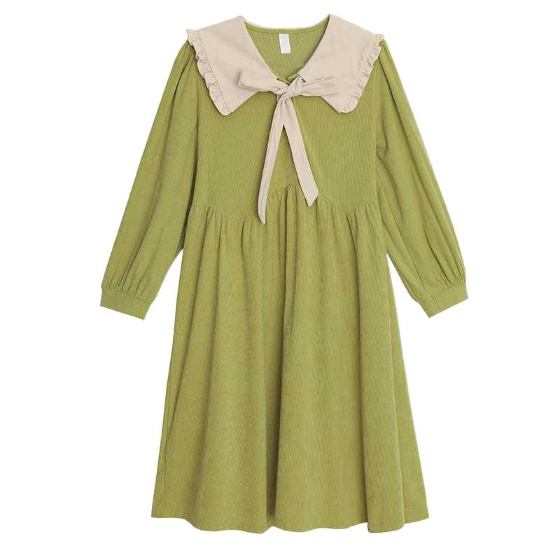 Tehotenské šaty na dojčenie z kordurovej látky, voľný strih A-line, stredná dĺžka, dlhé rukávy, zapínanie na gombíky, shirring