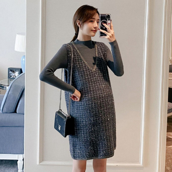 Maternitný set so sukňou — chenille látka, dlhé rukávy, spandex <30%, top s rohovými rukávmi, dĺžka sukne, jesenná/zimná móda japonsko-kórejský štýl