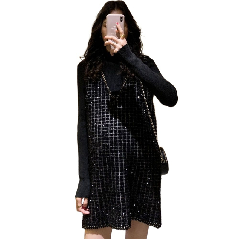 Maternitný set so sukňou — chenille látka, dlhé rukávy, spandex <30%, top s rohovými rukávmi, dĺžka sukne, jesenná/zimná móda japonsko-kórejský štýl