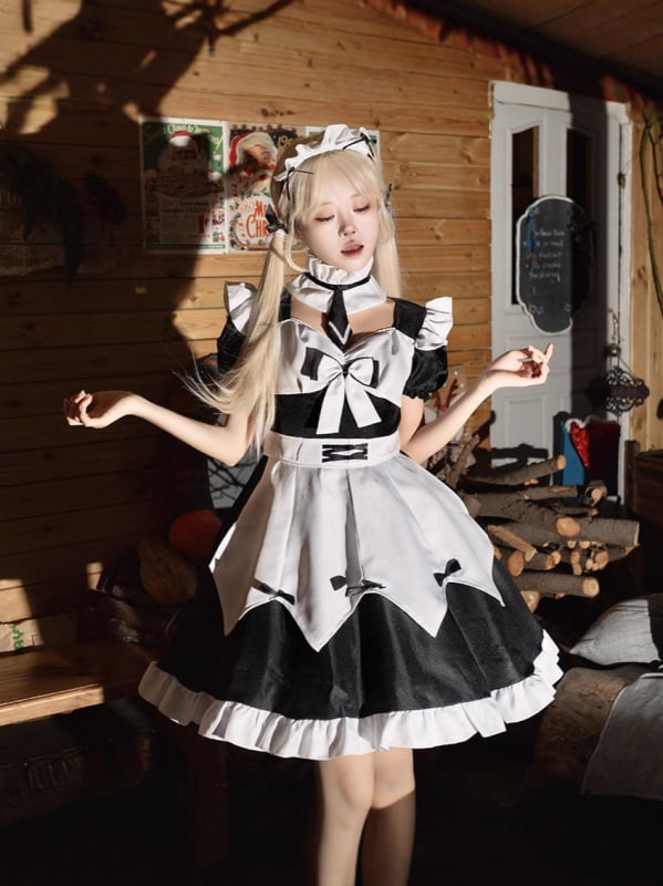 Cosplay japanskog stila: haljina sobarice, nježna i slatka, crno-bijela klasična uniforma