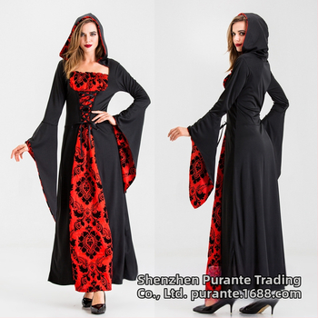 Upír Halloween kostým pre dospelé ženy – hororová lebka cosplay, dlhá sukňa, bavlnená látka, scenický kostým