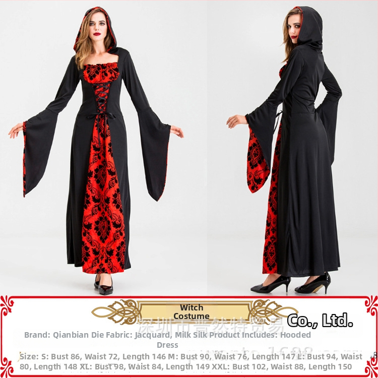 Upír Halloween kostým pre dospelé ženy – hororová lebka cosplay, dlhá sukňa, bavlnená látka, scenický kostým