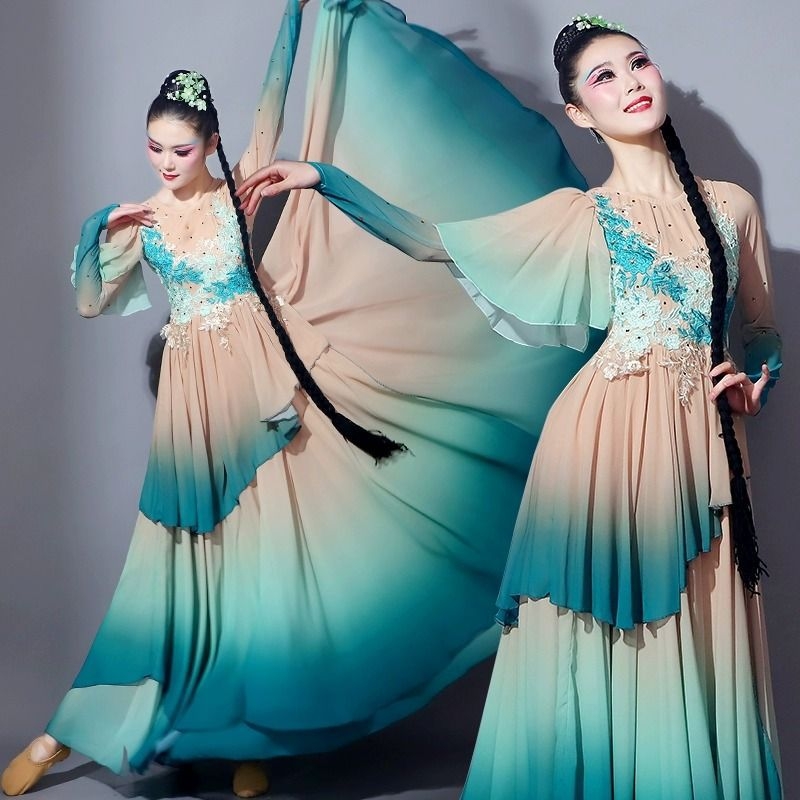 Klasični kostim za plesne izvedbe, novi stil, elegantan kineski vila-inspiriran outfit za žene, s dugom tekućom suknjom