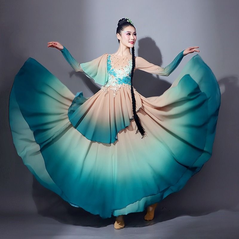 Klasični kostim za plesne izvedbe, novi stil, elegantan kineski vila-inspiriran outfit za žene, s dugom tekućom suknjom
