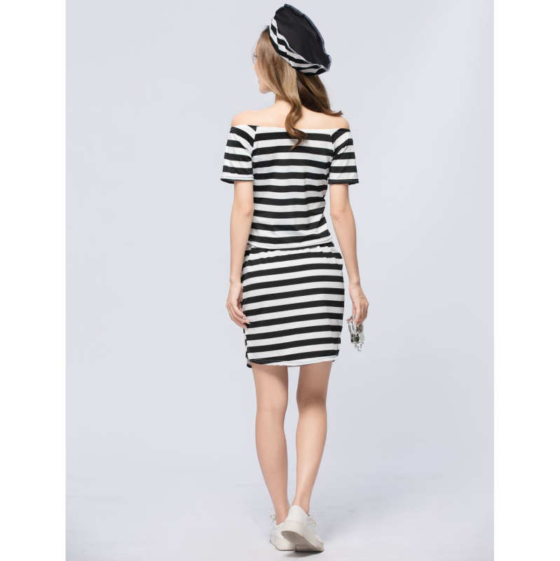 Ženský kostým väzenkyne pre rolu – jednovrstvová pruhovaná šaty; Materiál: bavlnená zmes; Hlavný materiál: polyester; Vek: 18–24; Jarné vydanie 2022; Vhodné pre hry s rolou/animácie