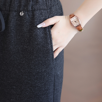 Ženske zimske casual hlače majčinog kroja, labavi kroj, elastičan pojas, duljina 9/10, tkanina pamuk-poliester s 70–80% viskoze